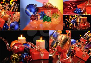 Christmas set of photos is with champagne, candles and decorations